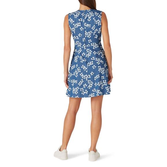 DRAPER JAMES Blue White Floral Sleeveless V-Neckline Love Circle Dress Size 2 - Picture 2 of 10